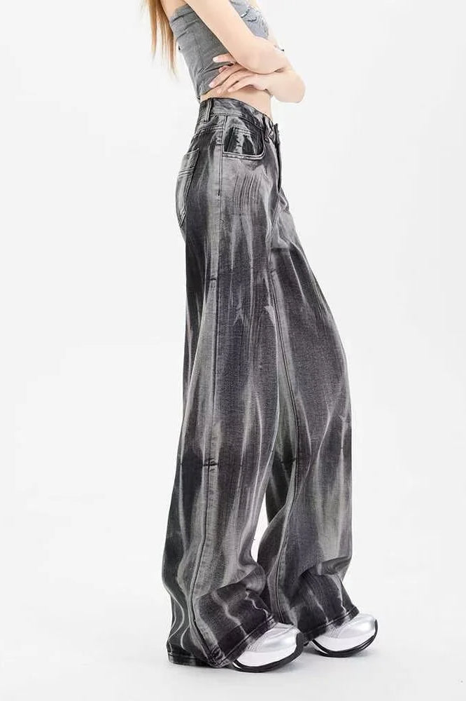 Black Tiedye Wideleg Jeans