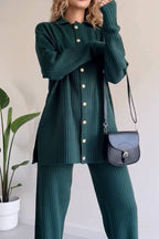 Casual Striped Jacquard Knitted Two-pieces Set