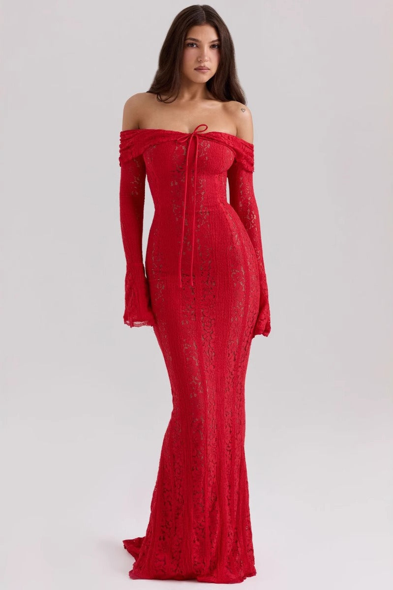 Chic Lace Bell Sleeve Tube Top Slim High Waist Boho Dress