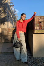 Distressed Ruched Wide Leg Designer Pocket Jeans