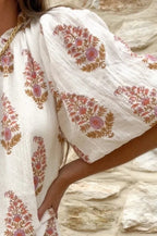Simple Pleated Plant Print Mini Dress