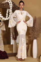 Elegant Embroidered Mesh Trumpet Sleeve Prom Dress