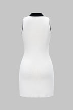 Knit V Neck Contrast Button Sleeveless Pocket Dress