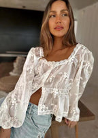 Delilah - Embroidered Lace Peplum Blouse