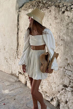 Tie Bandeau Pleated High Waist Skirt Set