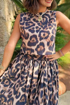 Casual leopard print two piece suit