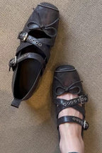 Bow Cross Strap Square Toe Ballet Flats