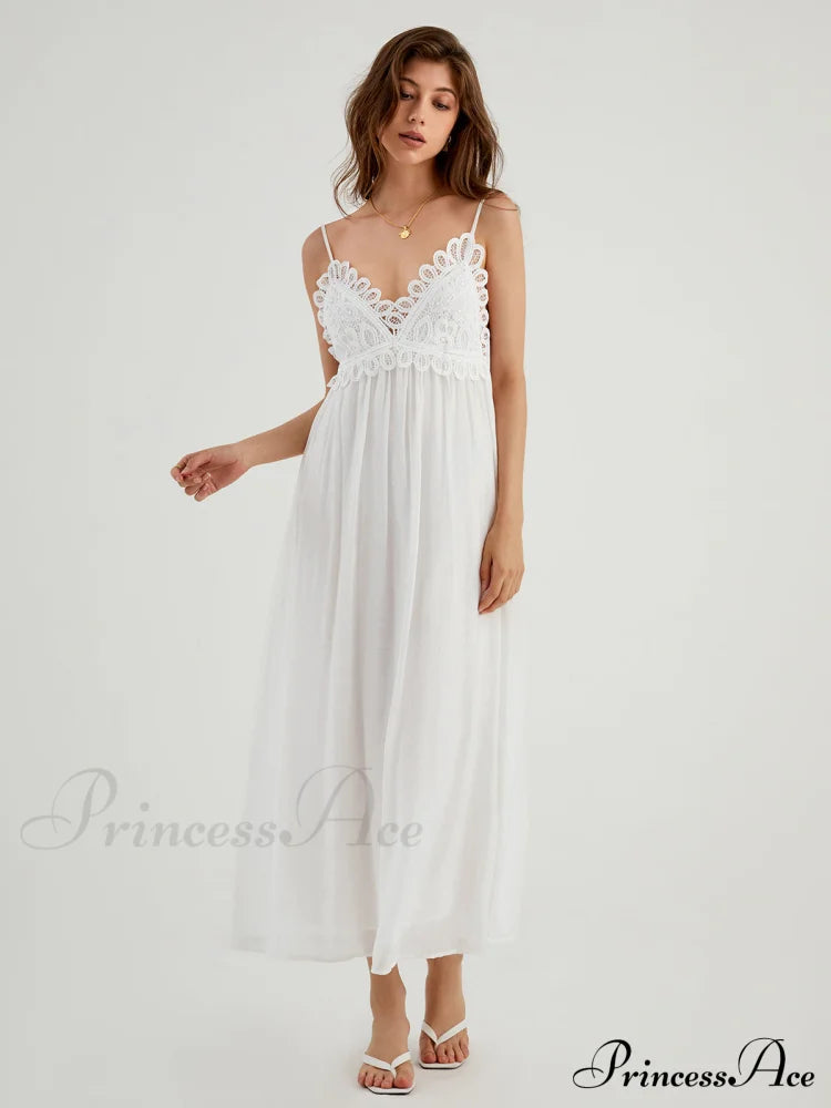 Aegean Guipure Lace Trendy Open Back Long Dress