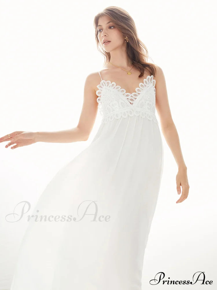 Aegean Guipure Lace Trendy Open Back Long Dress