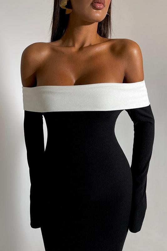 Nahir Minimalist Off the Shoulder Maxi Knit Dress Evening Wear Edit