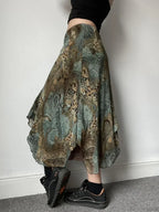 Aesthetic Floral Print Asymmetrical Boho Vacation Lace Skirt