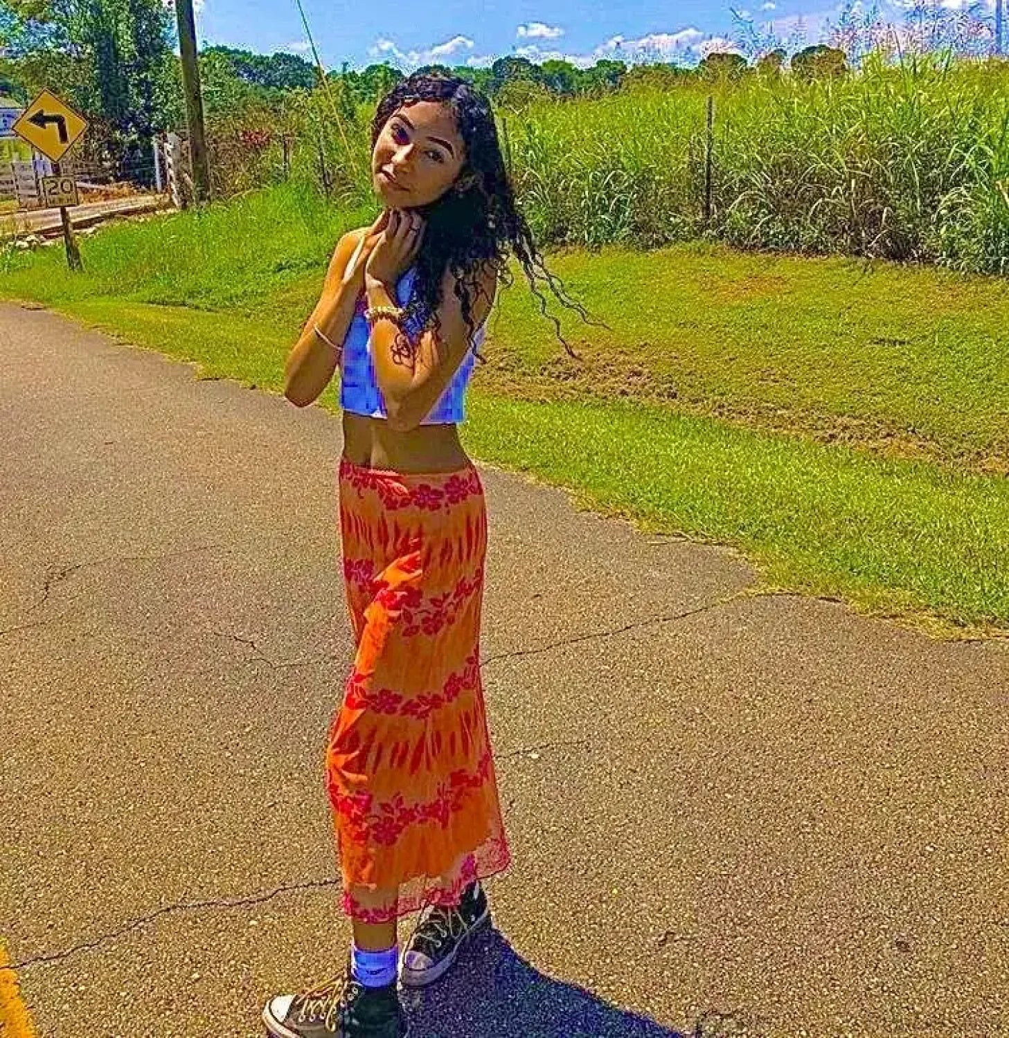 Aesthetic Floral Printed Skirt Bright Boho Casual Beach Skirt