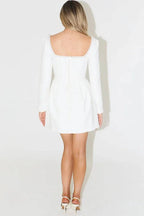 Lena Chic Beaded Long Sleeve Mini Dress with Square Neckline Elevated Occasion Wear