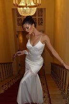 Lace Trimmed V-Neck Spaghetti Strap Solid Party Dress