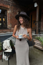 Stripe Color Block Knit Cami Loose Straight Maxi Dress