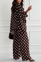 Verne Linen Blend Polka Dot Batwing Sleeve Top and Elastic Waist Pocket Loose Pants Set