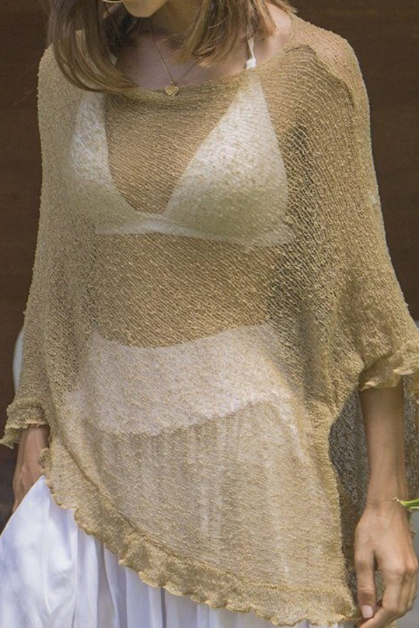 Solid Color Loose-fitting See-through Irregular Casual Cover-up