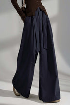 Wrinkle Resistant Denim Cotton Wide Leg Pants