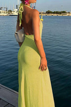 Backless V Neck Sleeveless Maxi Dress