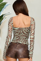 Square Neck Mesh Printed Blouse