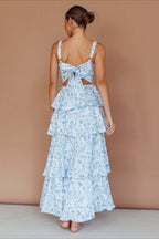 Bow Detail Printed Slim Party Floral Dress