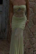 Fashion Lace Splicing Sexy Sleeveless Off-shoulder Slim Maxi Dress