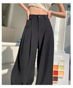 Black Wide-Leg Slip Pocket Straight Suit Pants