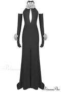 Afaf Halter Flower Charming Detail Maxi Dress