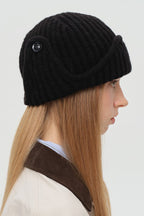 Solid Wool Blend Irregular Button Knitted Hat