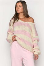 Striped Off Shoulder Knit Sweater