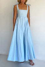 Solid Color Sleeveless Tie-up Suspender Elegant Patchwork Maxi Dress