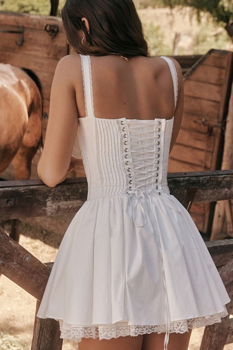 Mónica Chic Lace Corset Mini Puff Dress Premium Wardrobe Essential