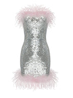 Alaina Feather Strapless Mini Dress