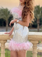 Alaina Feather Strapless Mini Dress