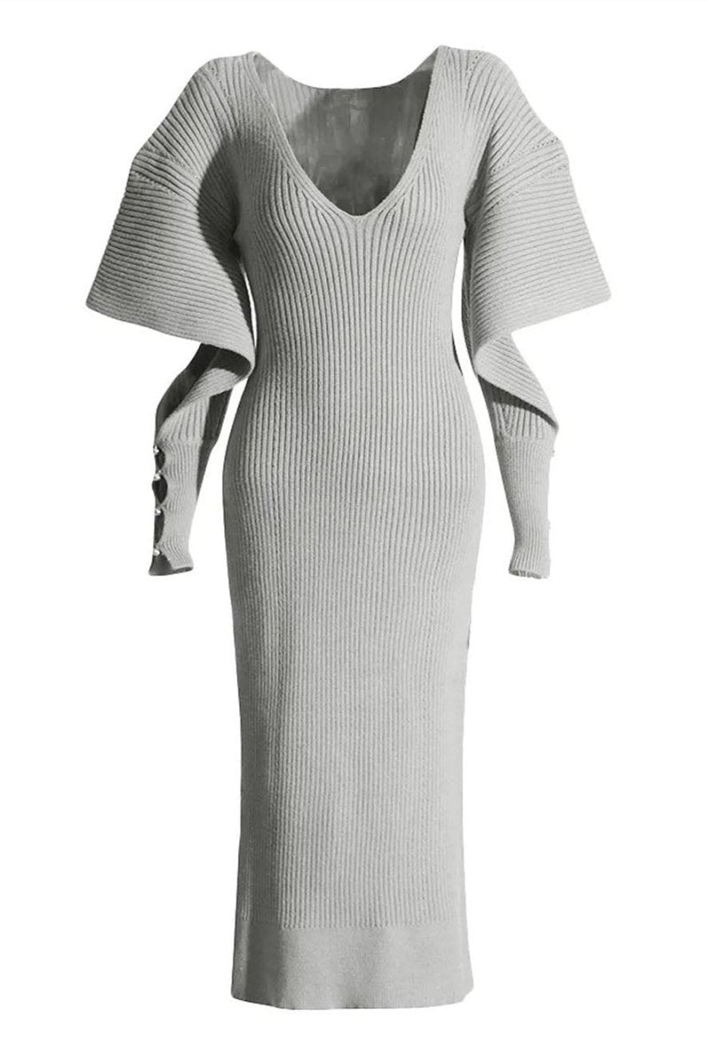 Fernanda Premium Cut Out Midi Knit Dress with Batwing Sleeves Everyday Luxe Edit