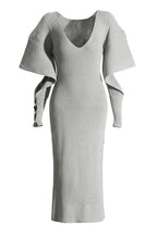 Úrsula Minimalist Cut Out Midi Knit Dress with Batwing Sleeves Chic Silhouette Collection