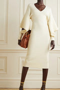 Úrsula Minimalist Cut Out Midi Knit Dress with Batwing Sleeves Chic Silhouette Collection