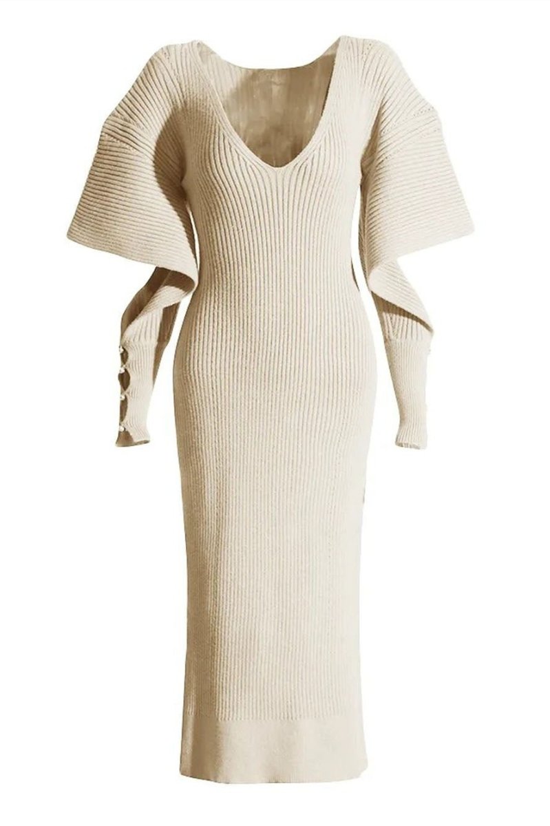 Úrsula Minimalist Cut Out Midi Knit Dress with Batwing Sleeves Chic Silhouette Collection