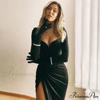 Aleah High Stylish Slit Velvet Dress