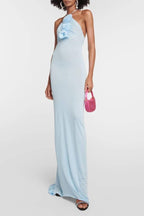 Rebeca Statement Halter Neck Maxi Dress with Floral Appliqu��s Evening Wear Edit