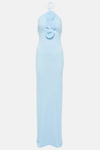 Bárbara Timeless Neck Maxi Dress with Floral Appliqués Premium Wardrobe Essential