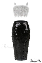 Aleyna Feather Top Charming + Sequin Skirt Set