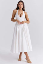 Zuleyka Exclusive Halter Neck Midi Dress with Open Back Premium Wardrobe Essential