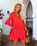 Alicia Pocketed Ruffle Tiered Babydoll Dress Red