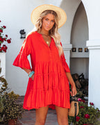 Alicia Pocketed Ruffle Tiered Babydoll Dress Red