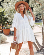 Alicia Pocketed Ruffle Tiered Babydoll Dress White