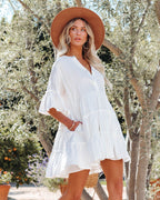 Alicia Pocketed Ruffle Tiered Babydoll Dress White