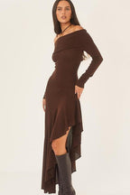 Mariana Boutique Off the Shoulder Flared Midi Knit Dress Premium Wardrobe Essential