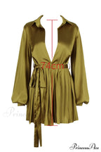 Allegra Chartreuse Stylish Pleated Shirt Dress