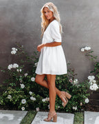 Amber Cotton Pocketed Puff Sleeve Dress White